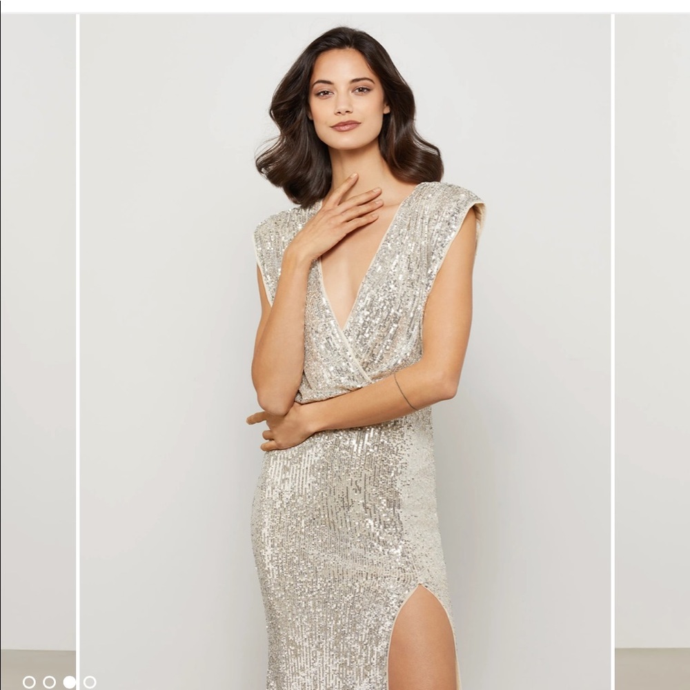 BCBGMAXAZRIA Sequined Surplice Gown. Brand new tags on and never worn Size M